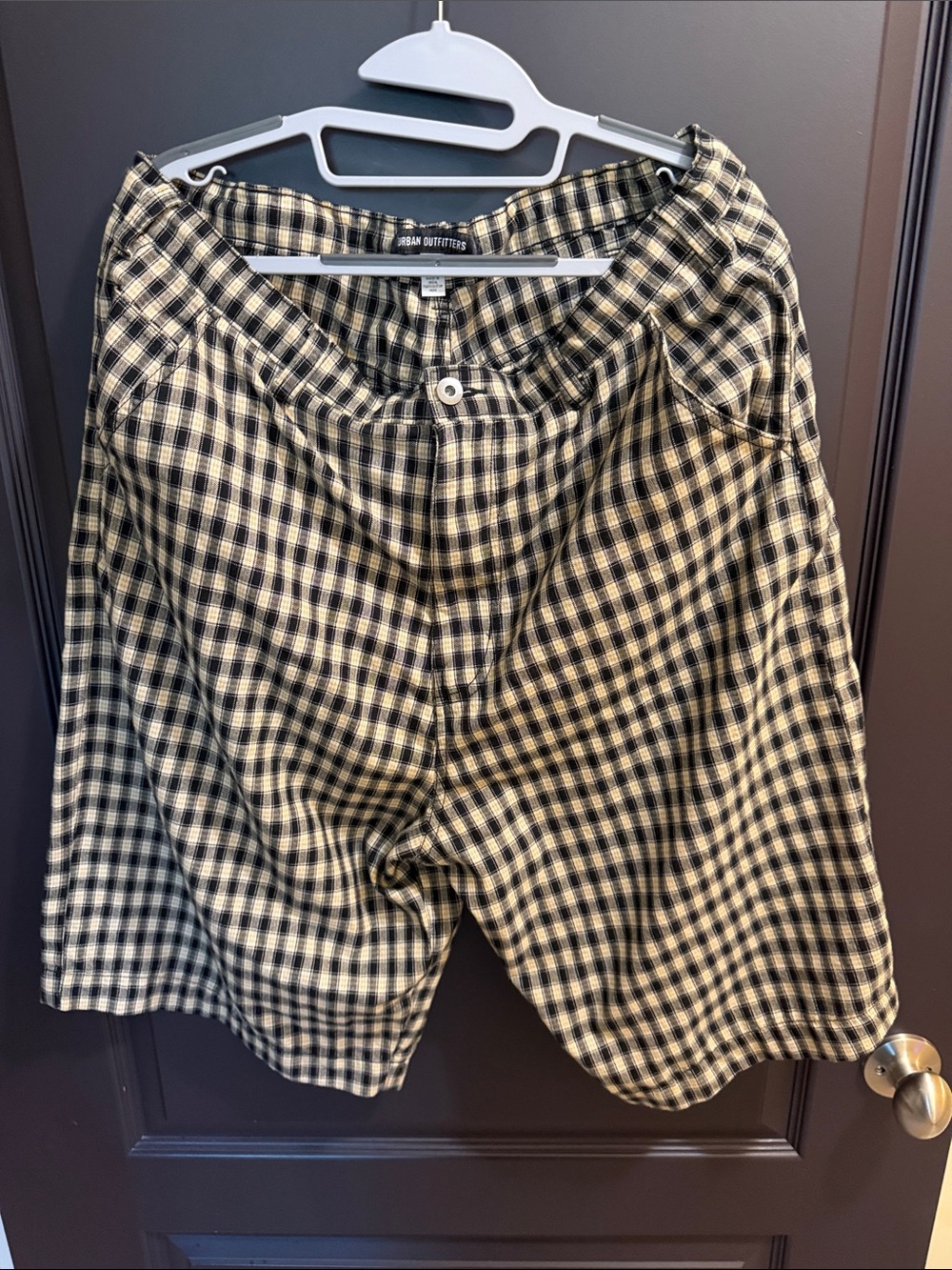 Urban Outfitters Black and Cream Gingham Flat-Front Shorts